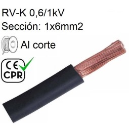 Cable 1000V 1x6mm2 flexible pvc RV-K 0.6/1KV CE CPR