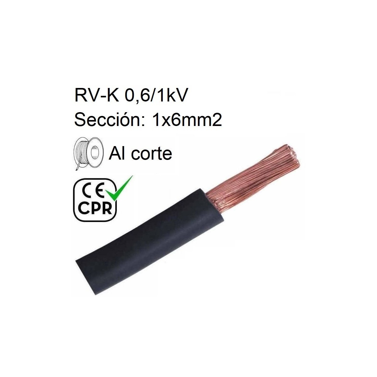 Cable 1000V 1x6mm2 flexible pvc RV-K 0.6/1KV CE CPR
