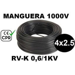Manguera 1000v 4x2.5mm2 flexible pvc RV-K 0.6/1KV CE CPR 100 Metros