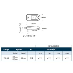 Luminaria Vial de 100W a 400W SAP/HM E40 Mayja 736.10
