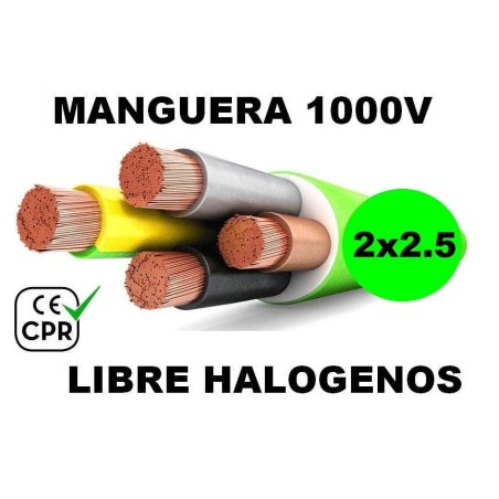 Manguera 1000v 2x2.5mm2 flexible libre halogenos RZ1-K AS 0.6/1KV CE CPR