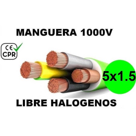 Manguera 1000v 5x1.5mm2 flexible libre halogenos RZ1-K AS 0.6/1KV CE CPR