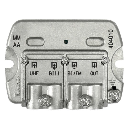 Mezclador terrestre mastil 3 entradas BI/FM-BIII/DAB-UHF(dc) Televes 404010