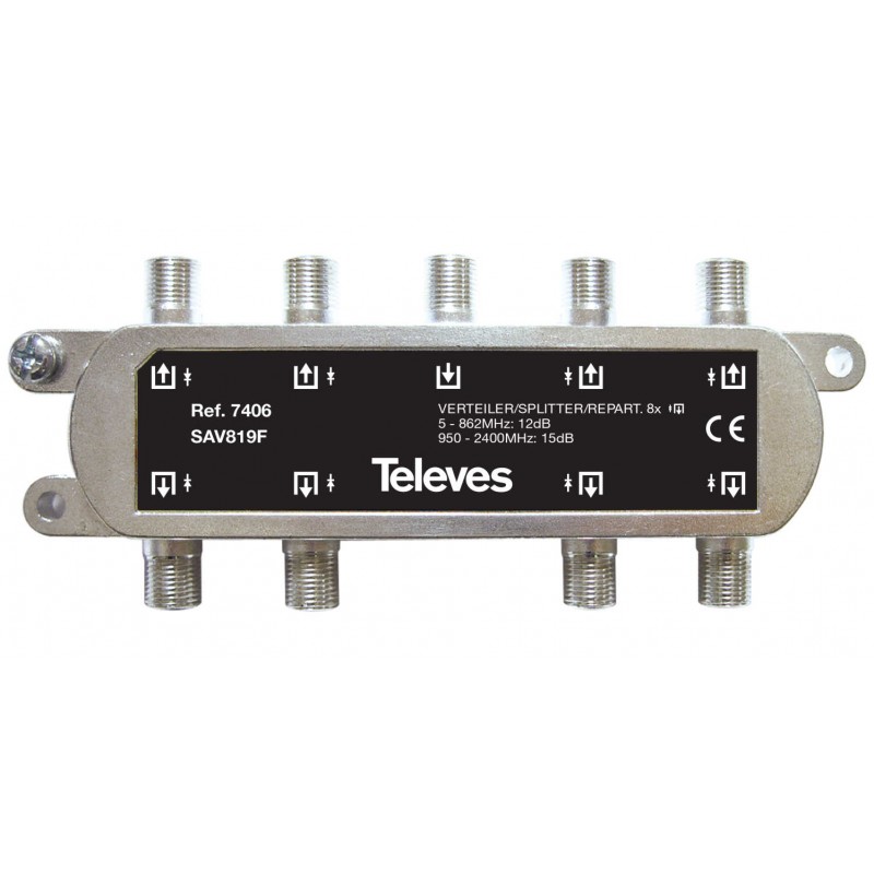 Repartidor 8 direcciones 5/2300 13/18db conector F Televes 7406