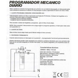 Interruptor horario diario 1 canal reserva 100h