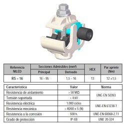 Conector RS16 bimetalico aluminio cobre IP68 6-95mm2 1.5-16mm2 Niled