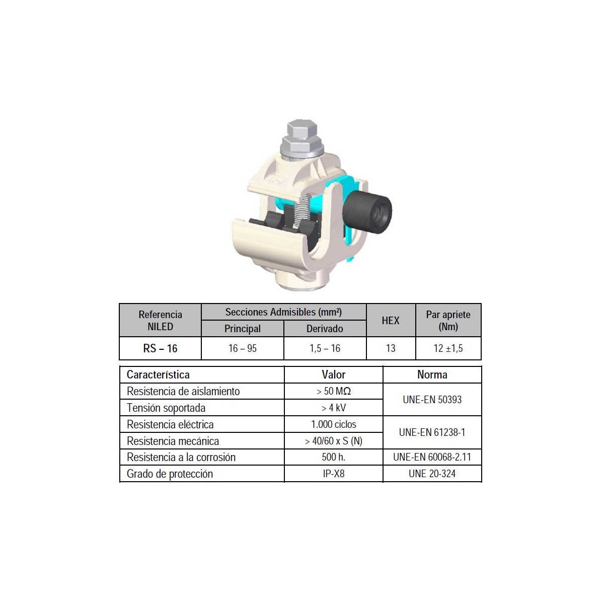 Conector RS16 bimetalico aluminio cobre IP68 6-95mm2 1.5-16mm2 Niled