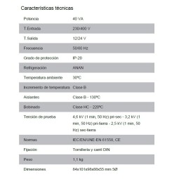 Transformador de 230/400V AC a 12/24V AC 40VA Polilux PB40