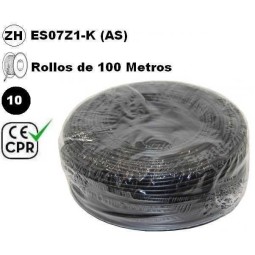 Cable flexible 1x10mm2 negro libre halogenos 750v CE CPR 100 Metros