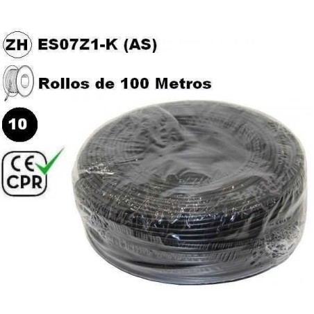 Cable flexible 1x10mm2 negro libre halogenos 750v CE CPR 100 Metros