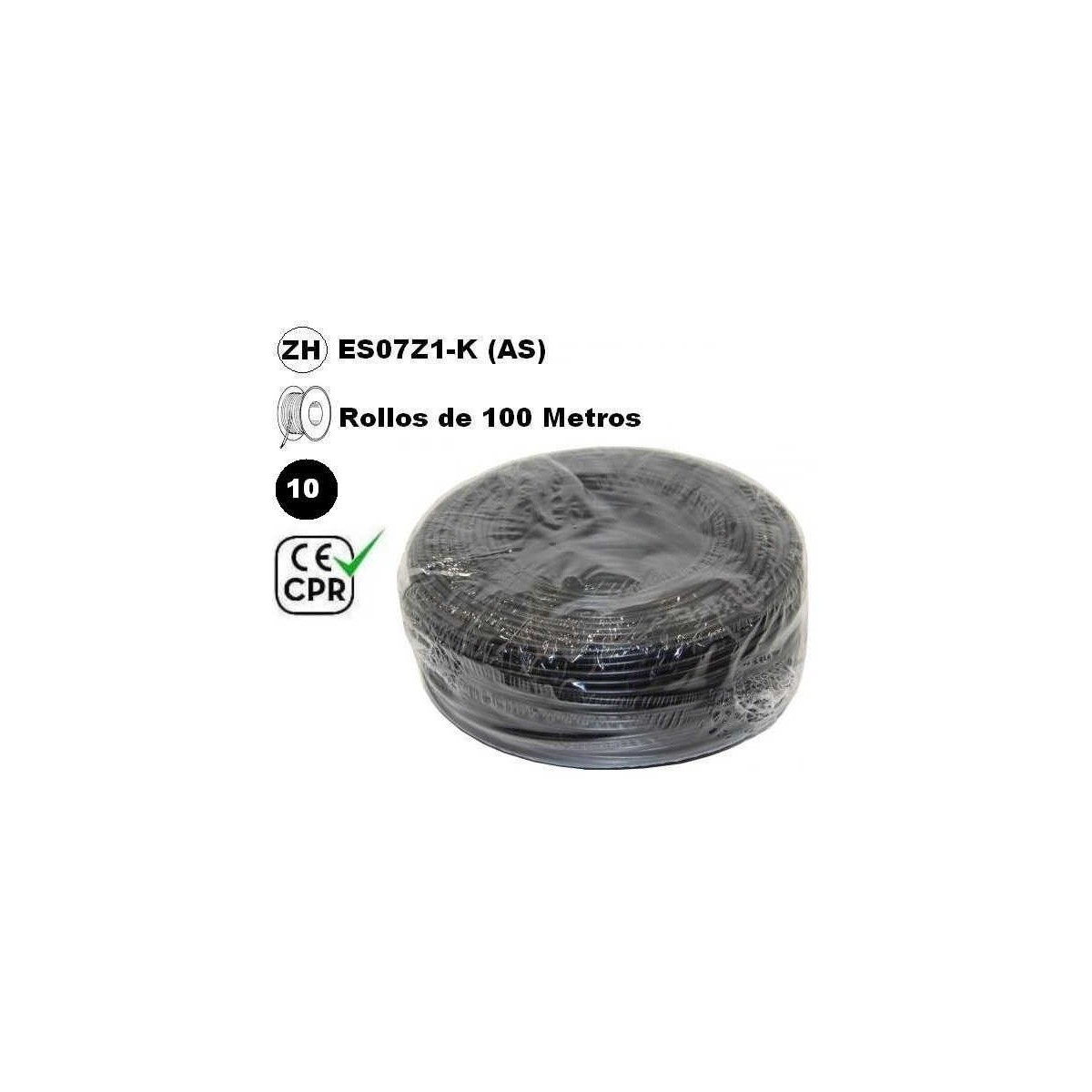 Cable flexible 1x10mm2 negro libre halogenos 750v CE CPR 100 Metros