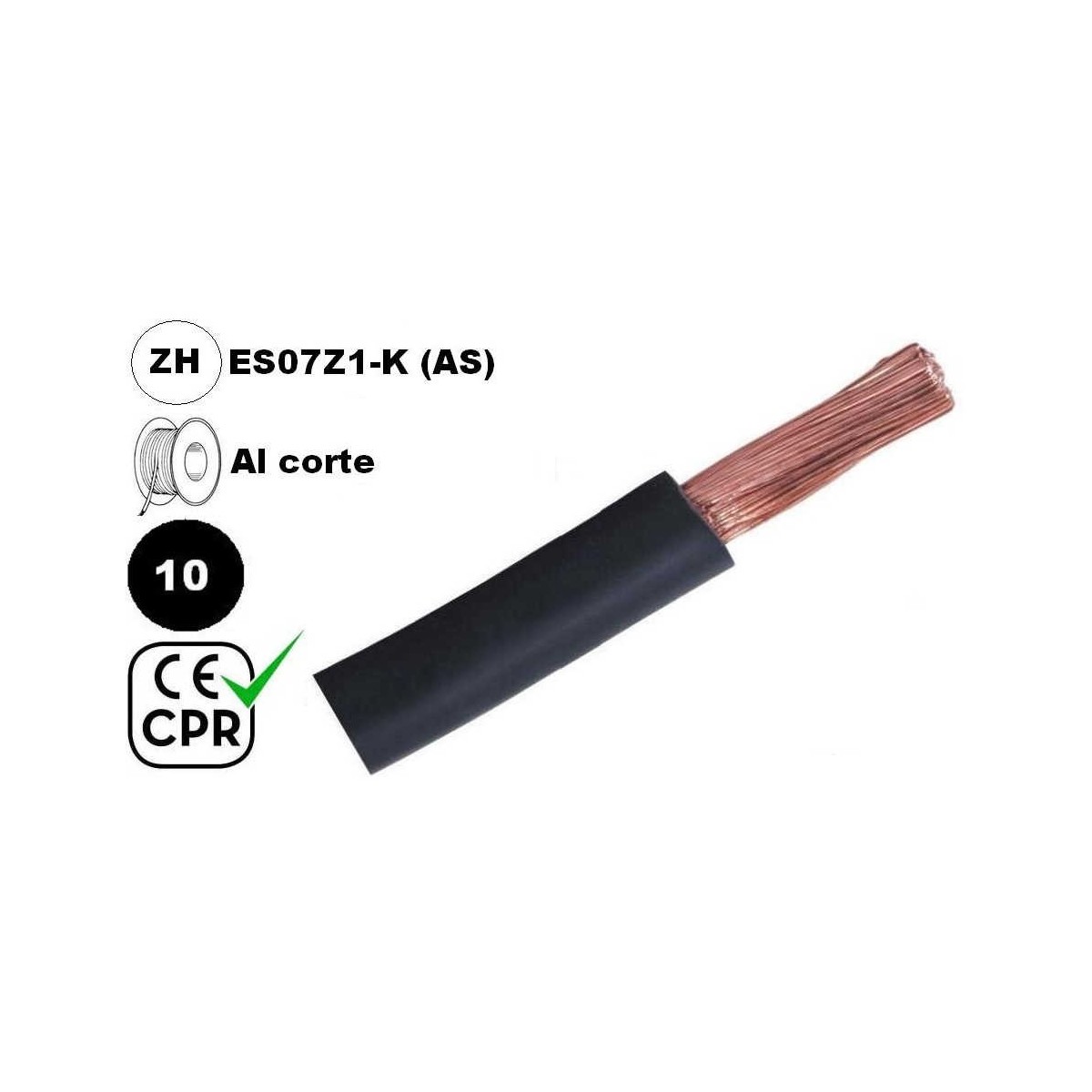 Cable flexible 1x10mm2 negro libre halogenos 750v CE CPR