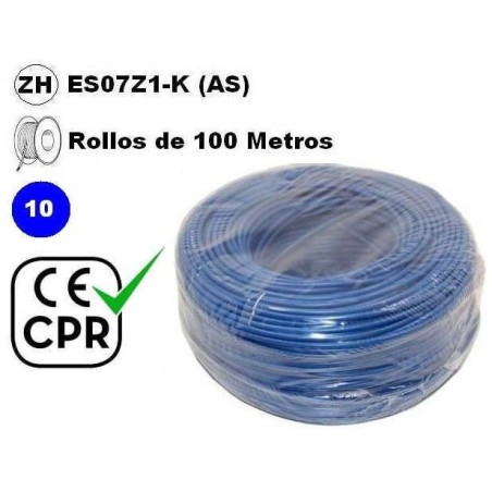 Cable flexible 1x10mm2 azul libre halogenos 750v CE CPR 100 Metros