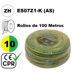 Cable flexible 1x10mm2 tierra libre halogenos 750v CE CPR 100 Metros