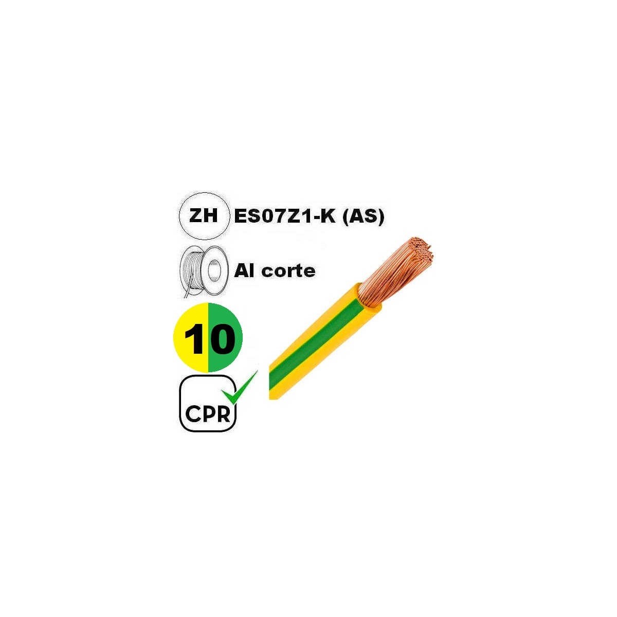 Cable flexible 1x10mm2 tierra libre halogenos 750v CE CPR