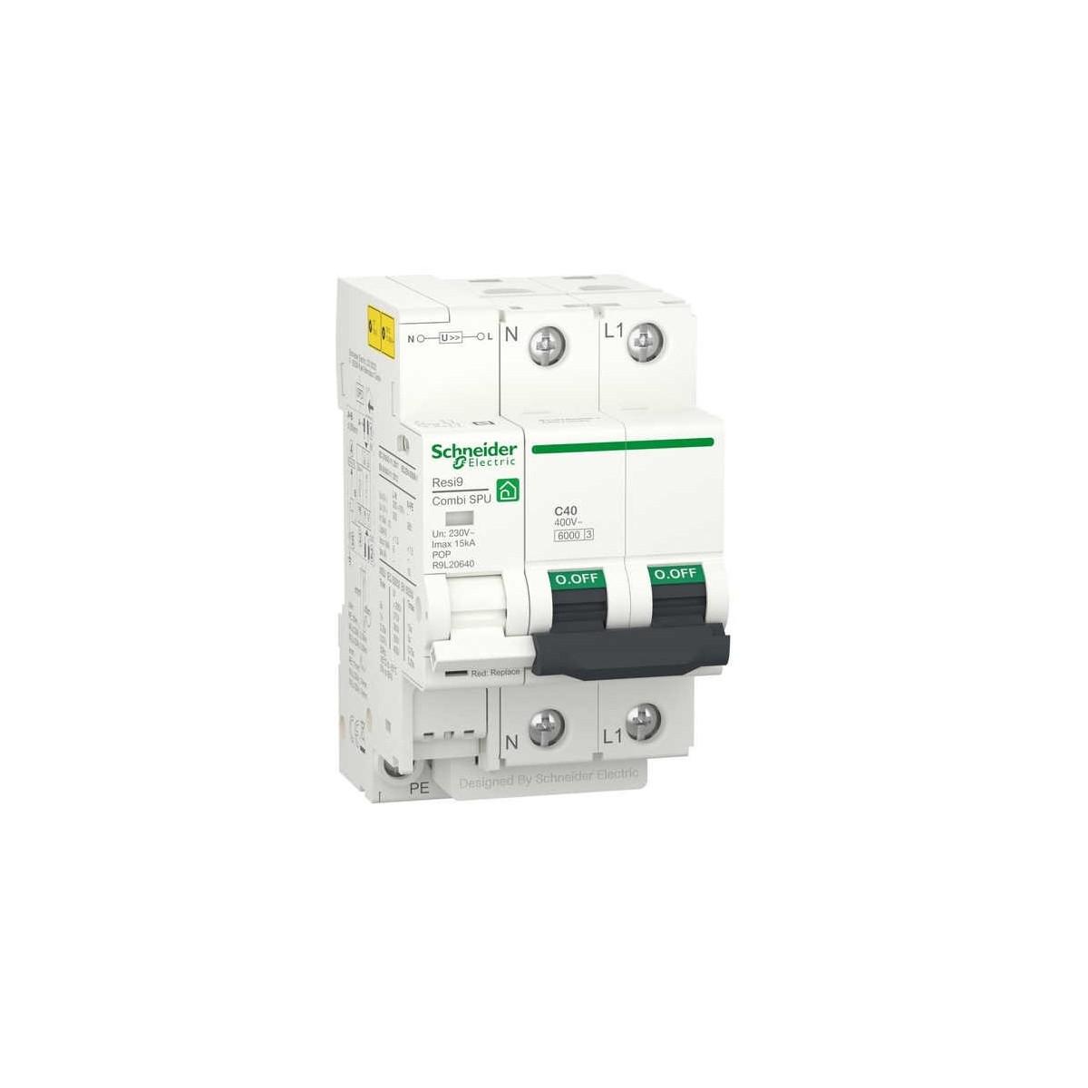 Protector sobretension transitoria y permanente 1P+N 40A Combi SPU Schneider