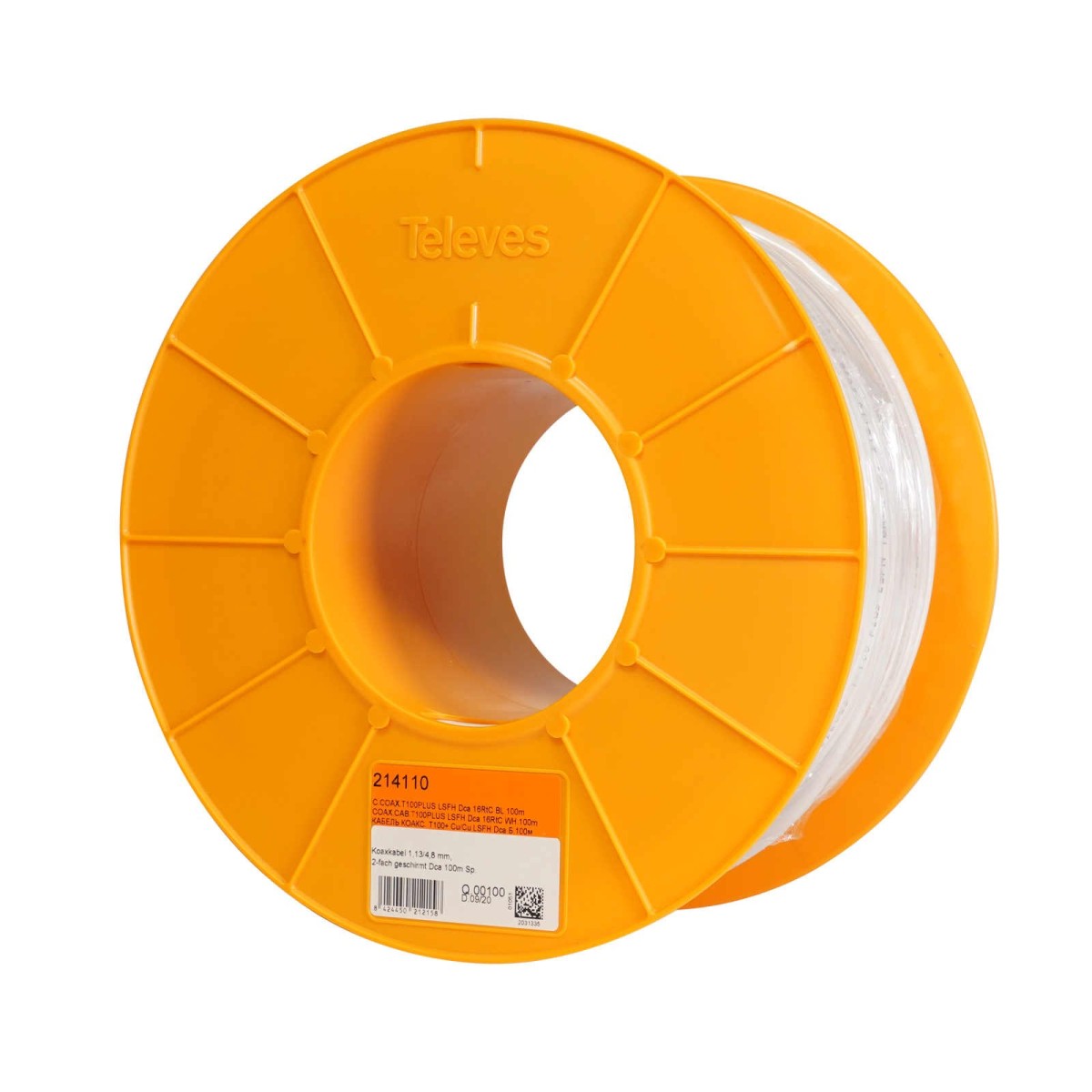Cable antena tv coaxial blanco LSFH T100 PLUS  Televes 214110 100 Metros