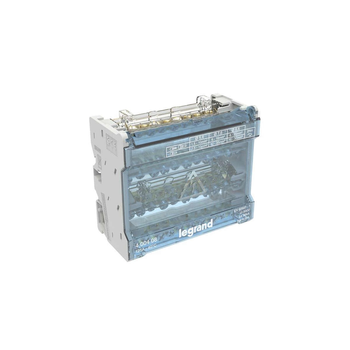 Repartidor riel trifasico 4P 125A 6 Modulos 11 Conexiones Legrand 400408