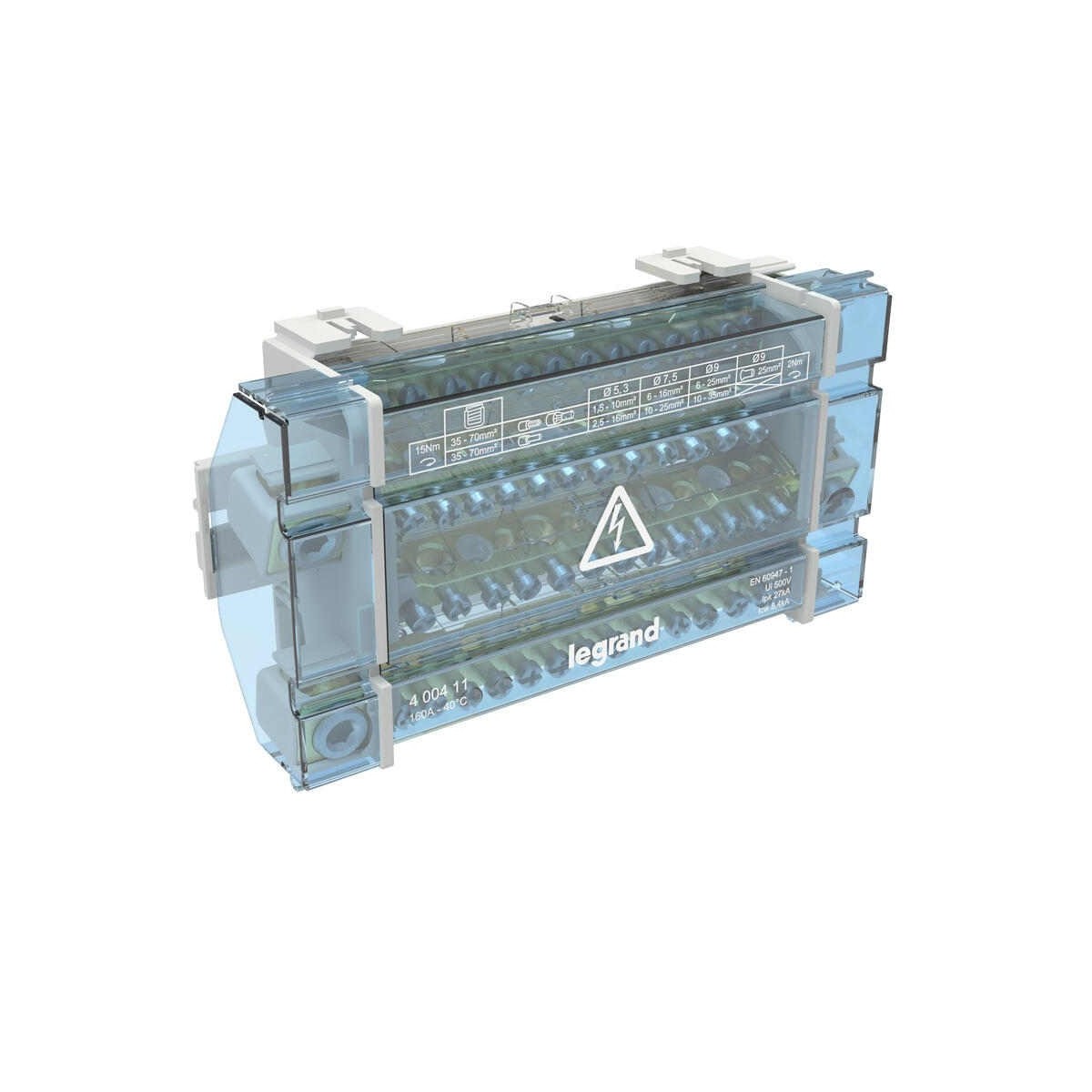 Repartidor riel trifasico 4P 160A 10 Modulos 15 Conexiones Legrand 400411