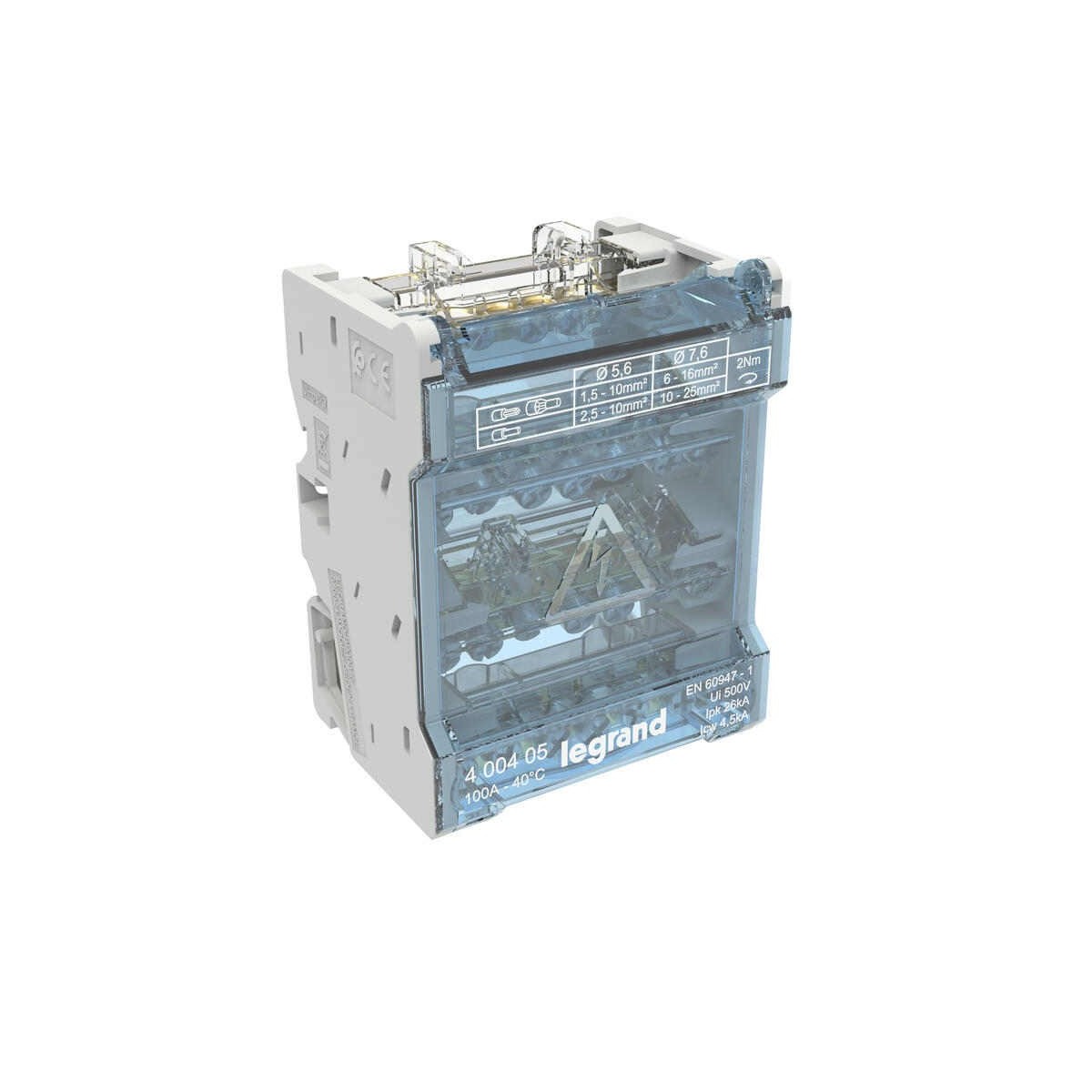Repartidor riel trifasico 4P 100A 4 Modulos 7 Conexiones Legrand 400405