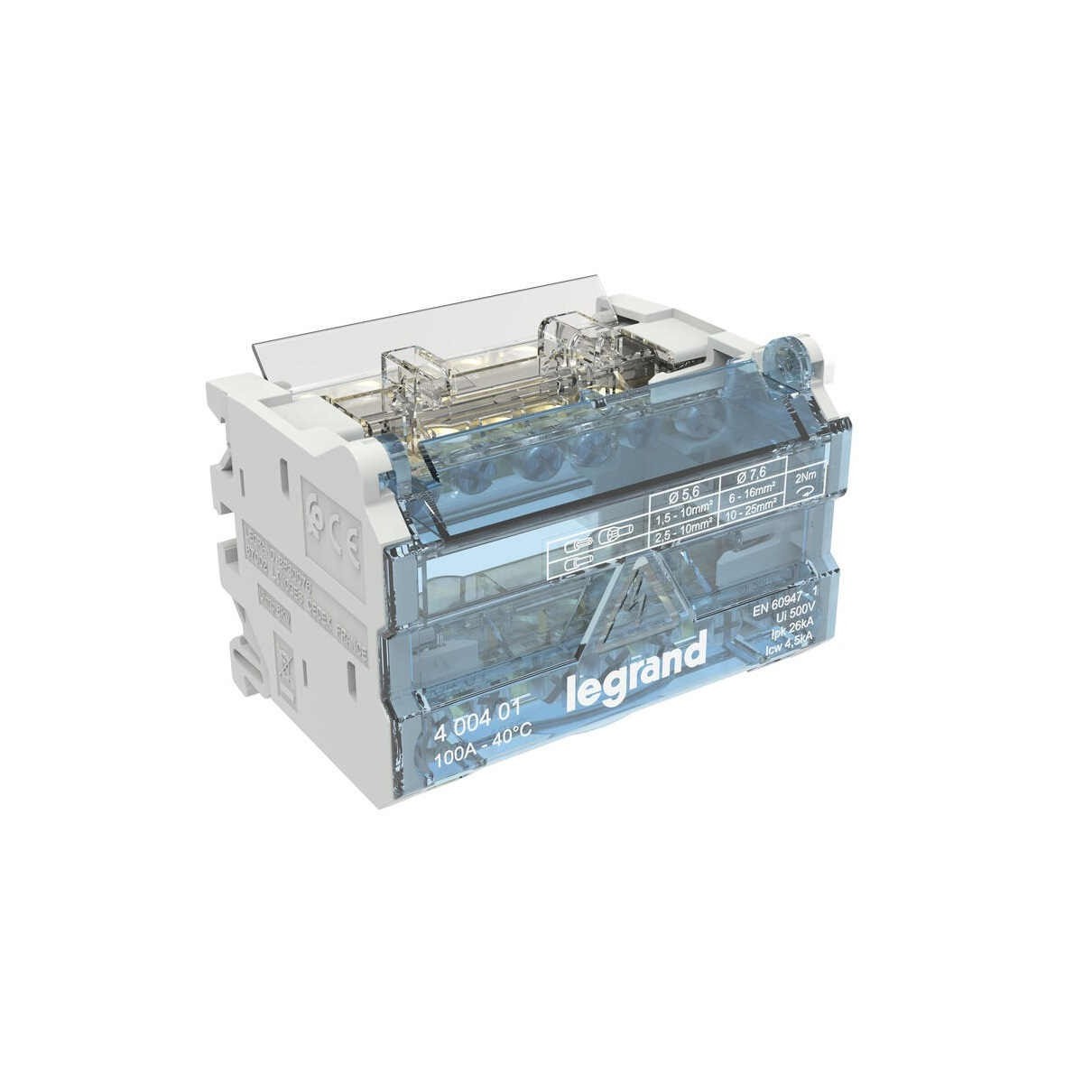 Repartidor riel monofasico 2P 100A 4 Modulos 7 Conexiones Legrand 400401