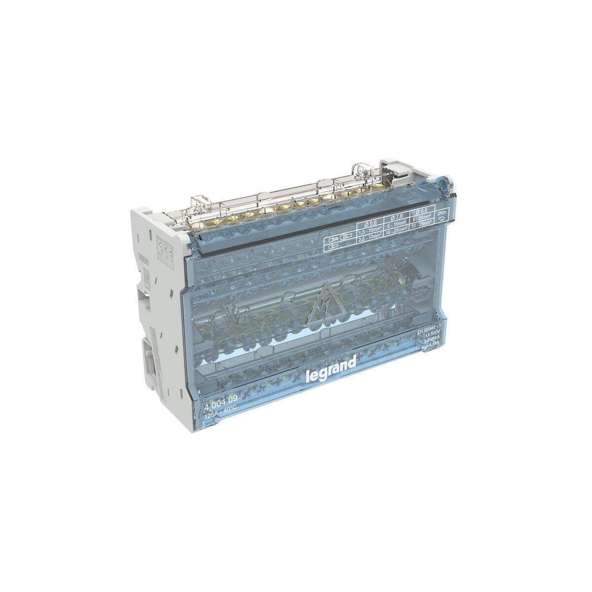 Repartidor riel trifasico 4P 125A 8 Modulos 15 Conexiones Legrand 400409