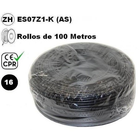 Cable flexible 1x16mm2 negro libre halogenos 750v CE CPR 100 Metros