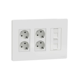 Kit puesto de trabajo empotrar 3 filas 4 schukos y 2 RJ45 blanco New Unica System+