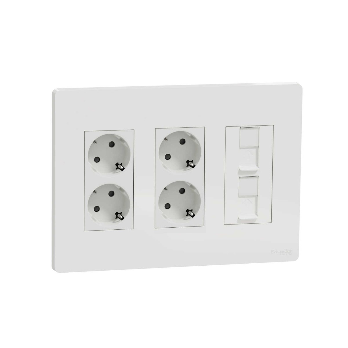Kit puesto de trabajo empotrar 3 filas 4 schukos y 2 RJ45 blanco New Unica System+