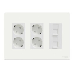 Kit puesto de trabajo superficie 3 filas 4 schukos y 2 RJ45 blanco New Unica System+