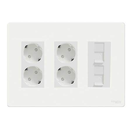 Kit puesto de trabajo superficie 3 filas 4 schukos y 2 RJ45 blanco New Unica System+