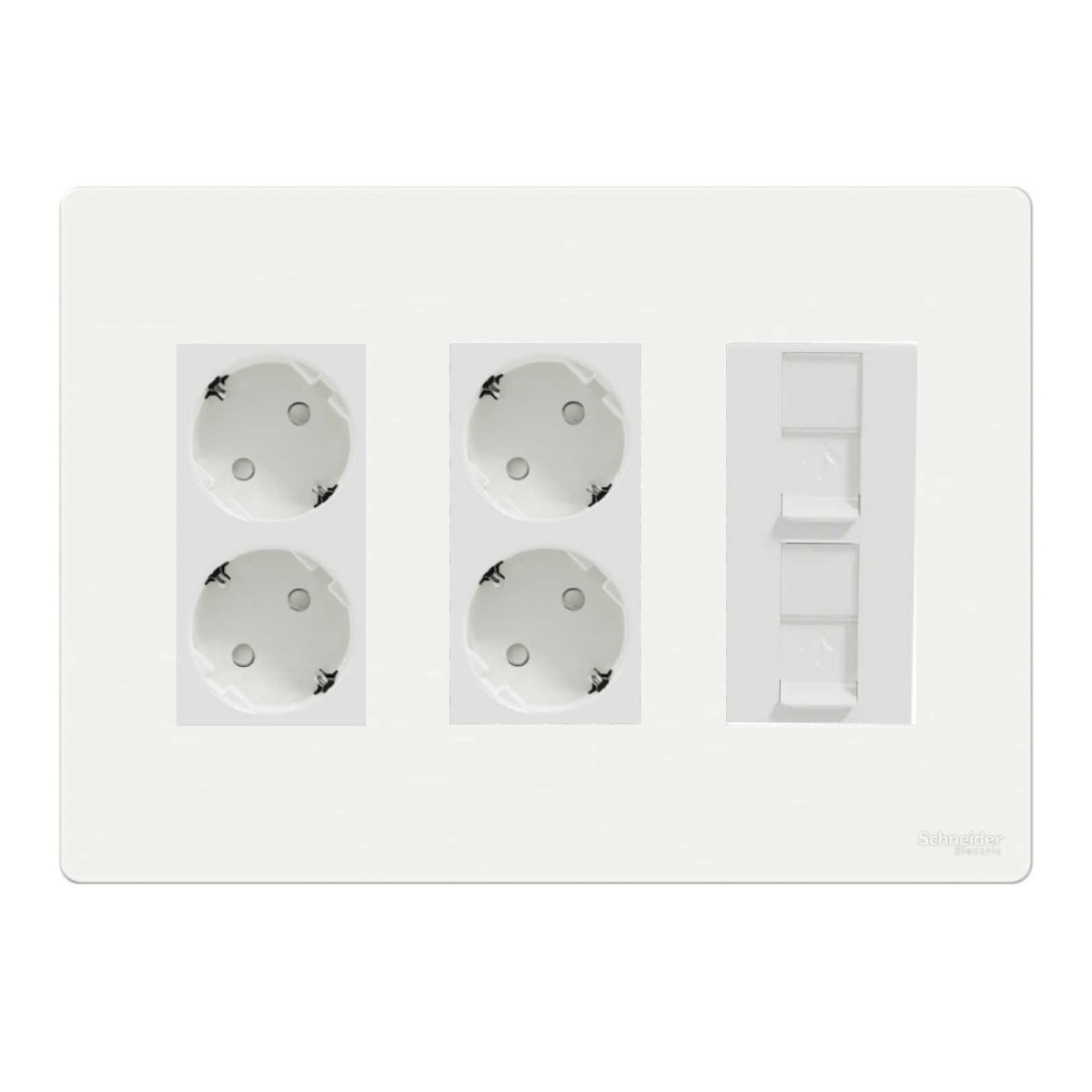 Kit puesto de trabajo superficie 3 filas 4 schukos y 2 RJ45 blanco New Unica System+