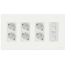 Kit puesto de trabajo superficie 4 filas 6 schukos y 2 RJ45 blanco New Unica System+