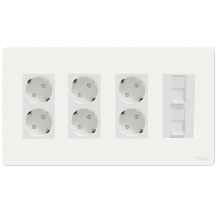 Kit puesto de trabajo superficie 4 filas 6 schukos y 2 RJ45 blanco New Unica System+