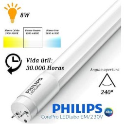 Tubo Led 600mm 4000K Blanco Neutro T8 G13 Philips CorePro LEDtube 8W/840