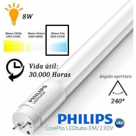 10 Tubos Led 600mm 6500K Blanco Frio T8 G13 Philips CorePro LEDtube 8W/865