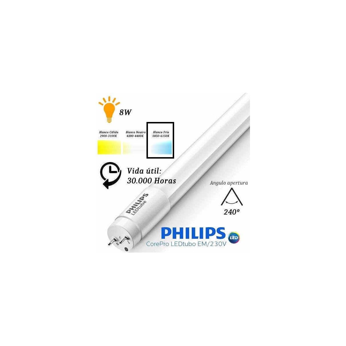 10 Tubos Led 600mm 6500K Blanco Frio T8 G13 Philips CorePro LEDtube 8W/865