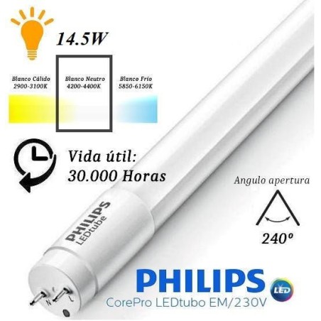 10 Tubos Led 1200mm 4000K Blanco Neutro T8 G13 Philips CorePro LEDtube 14.5W/840