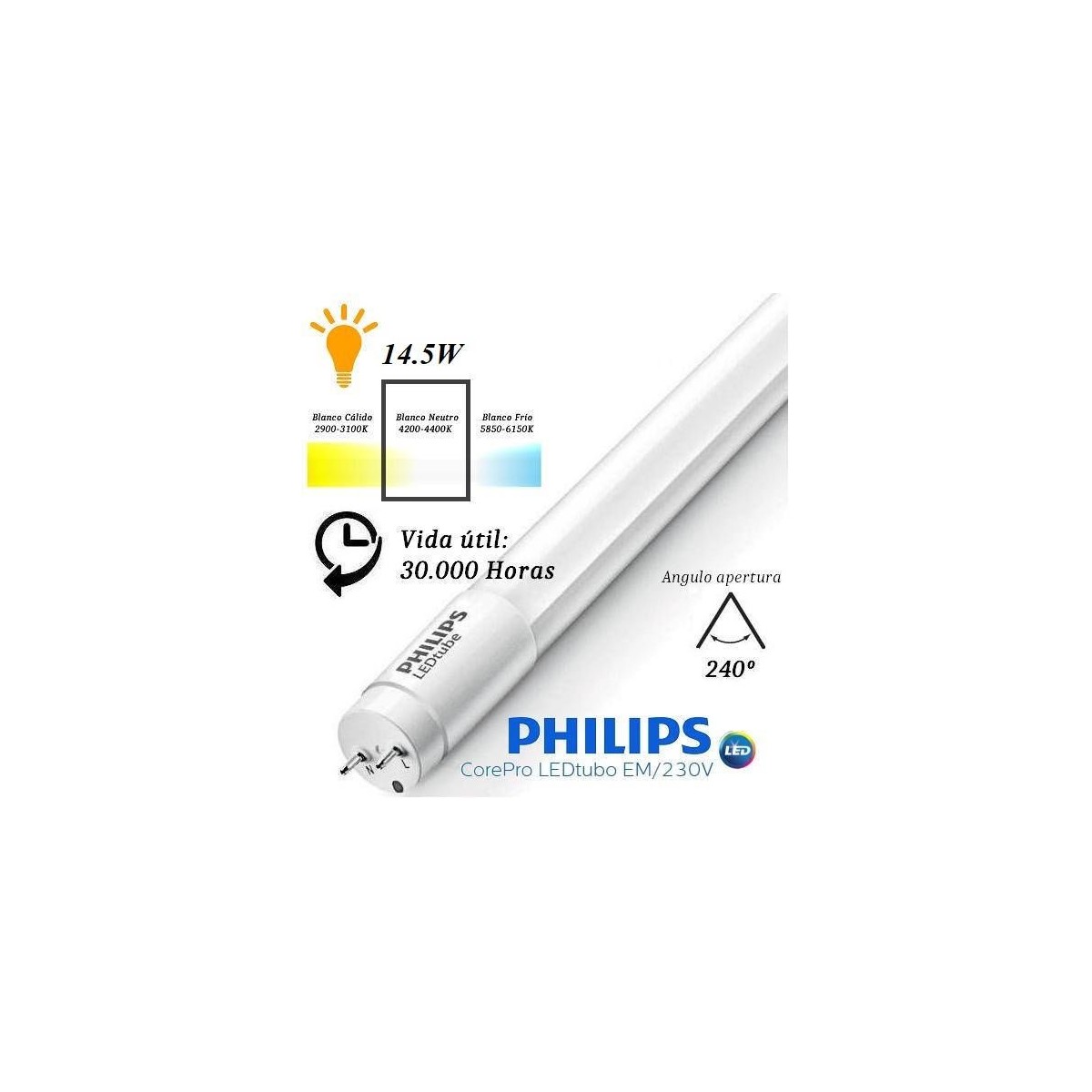 10 Tubos Led 1200mm 4000K Blanco Neutro T8 G13 Philips CorePro LEDtube 14.5W/840