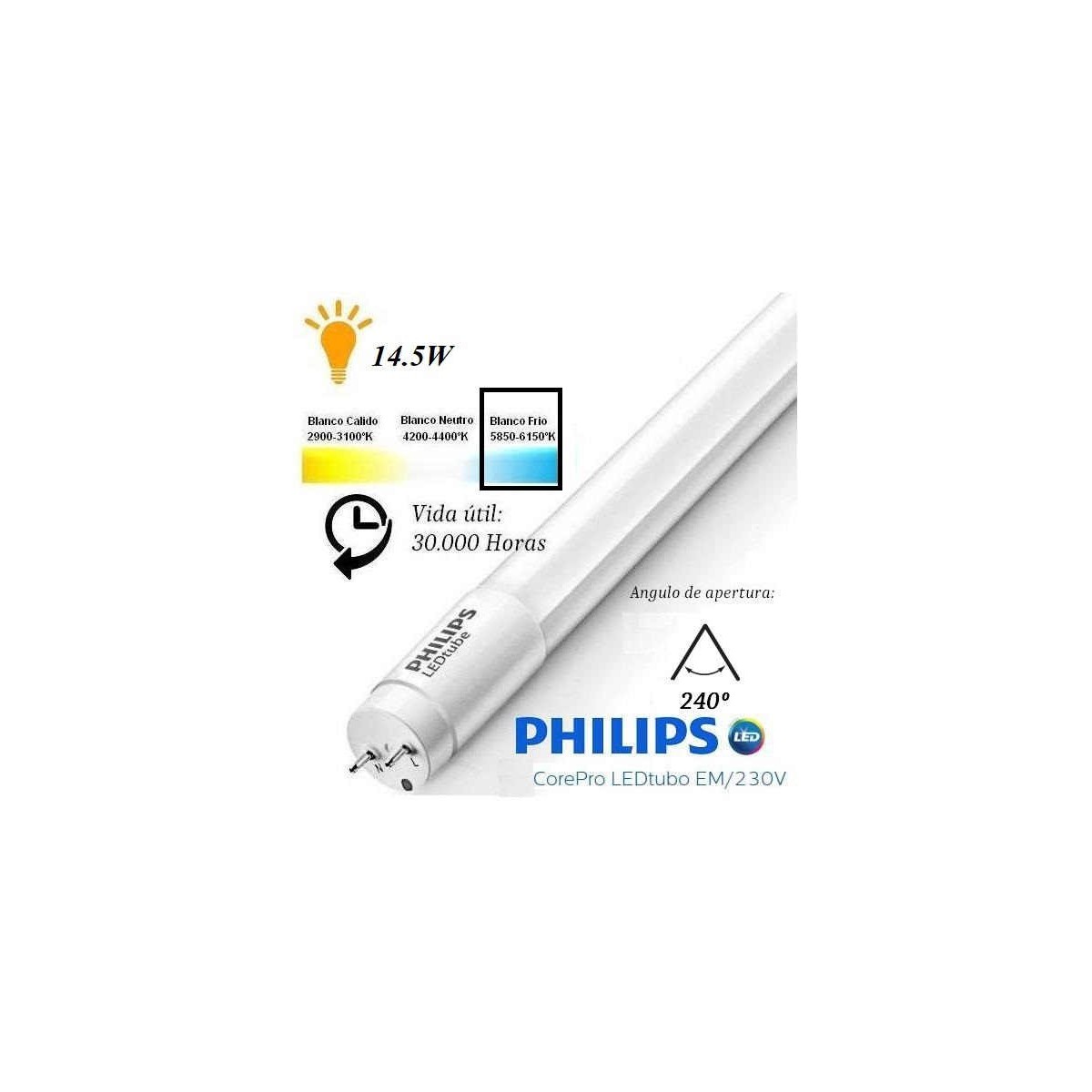 10 Tubos Led 1200mm Blanco Frio 14.5W T8 G13 Philips CorePro