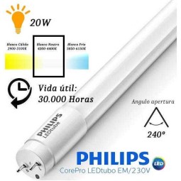 10 Tubos Led 1500mm 4000K Blanco Neutro T8 G13 Philips CorePro LEDtube 20W/840