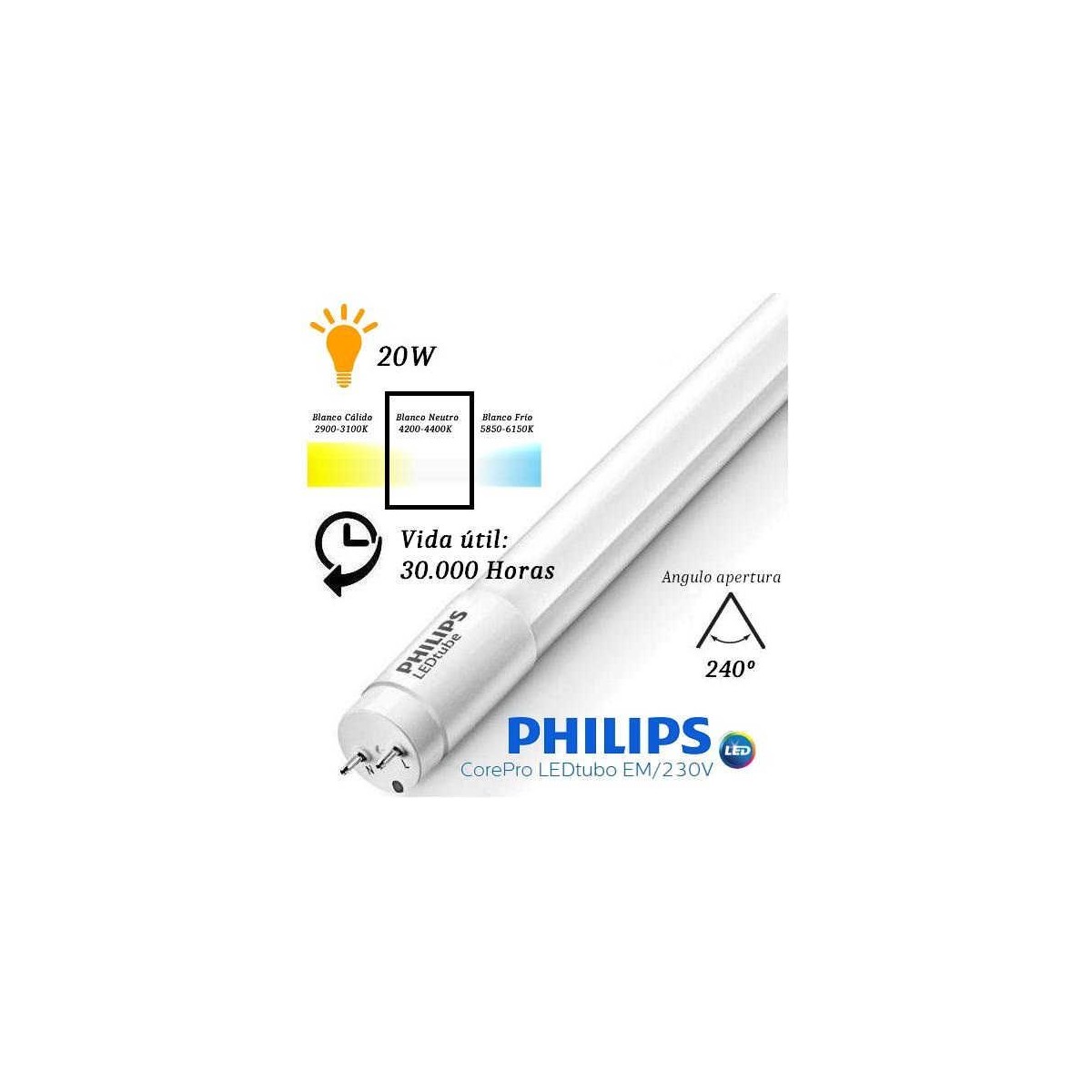 10 Tubos Led 1500mm 4000K Blanco Neutro T8 G13 Philips CorePro LEDtube 20W/840