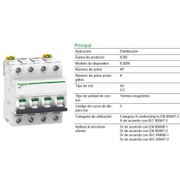 Magnetotermico 4P 63Amp Curva C 6KA A9F79463 Schneider Electric