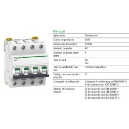 Magnetotermico 4P 20Amp Curva C 6KA Schneider Electric A9F79420