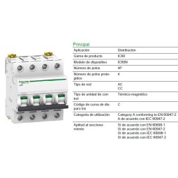 Magnetotermico 4P 25Amp Curva C 6KA A9F79425 Schneider Electric