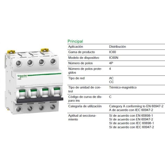Magnetotermico 4P 25Amp Curva C 6KA A9F79425 Schneider Electric