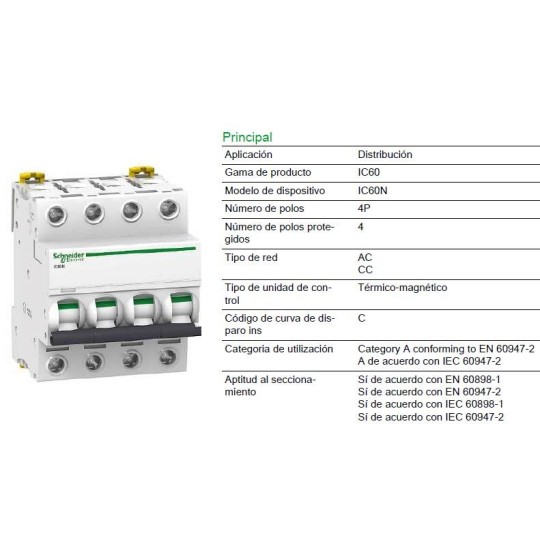 Magnetotermico 4P 40Amp Curva C 6KA A9F79440 Schneider Electric