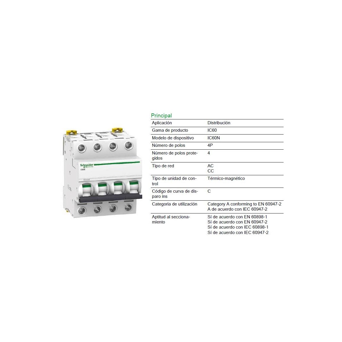 Magnetotermico 4P 40Amp Curva C 6KA A9F79440 Schneider Electric