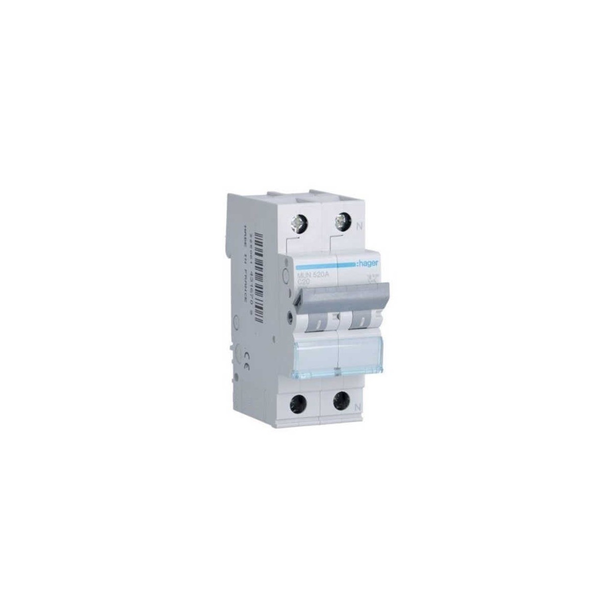 Magnetotermico 1P+N 20A Curva C 6KA Hager MN520V