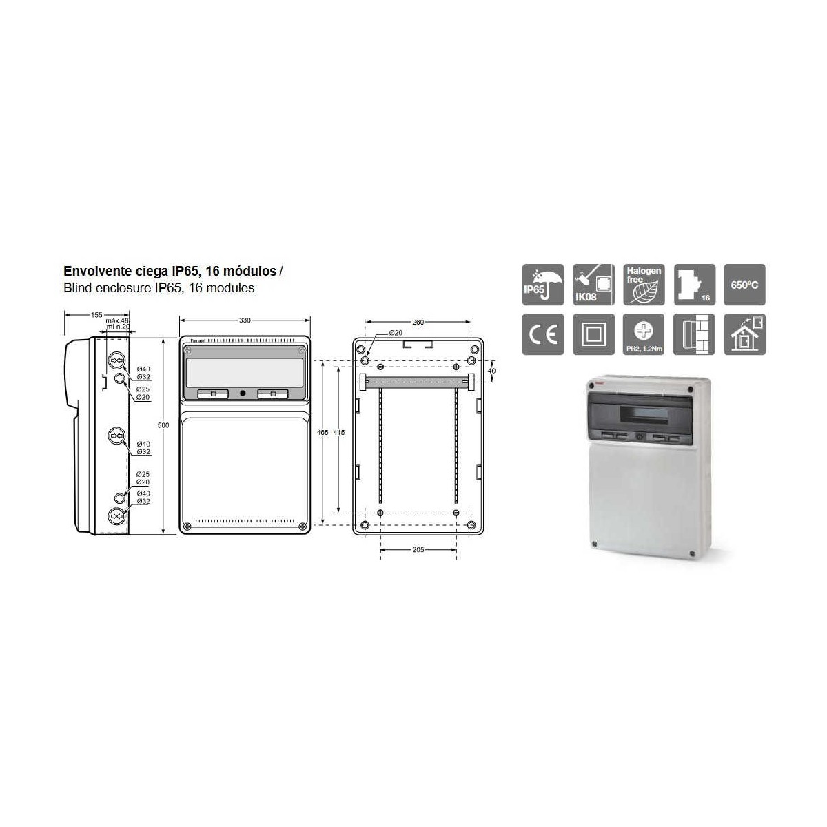 Caja automaticos superficie estanca 16 elementos+zocalo Famatel 3952